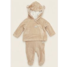 J15544: Baby Boys Ribbed Jumbo Velour Jacket  & Footed Trousers Outfit (NB-6 Months)